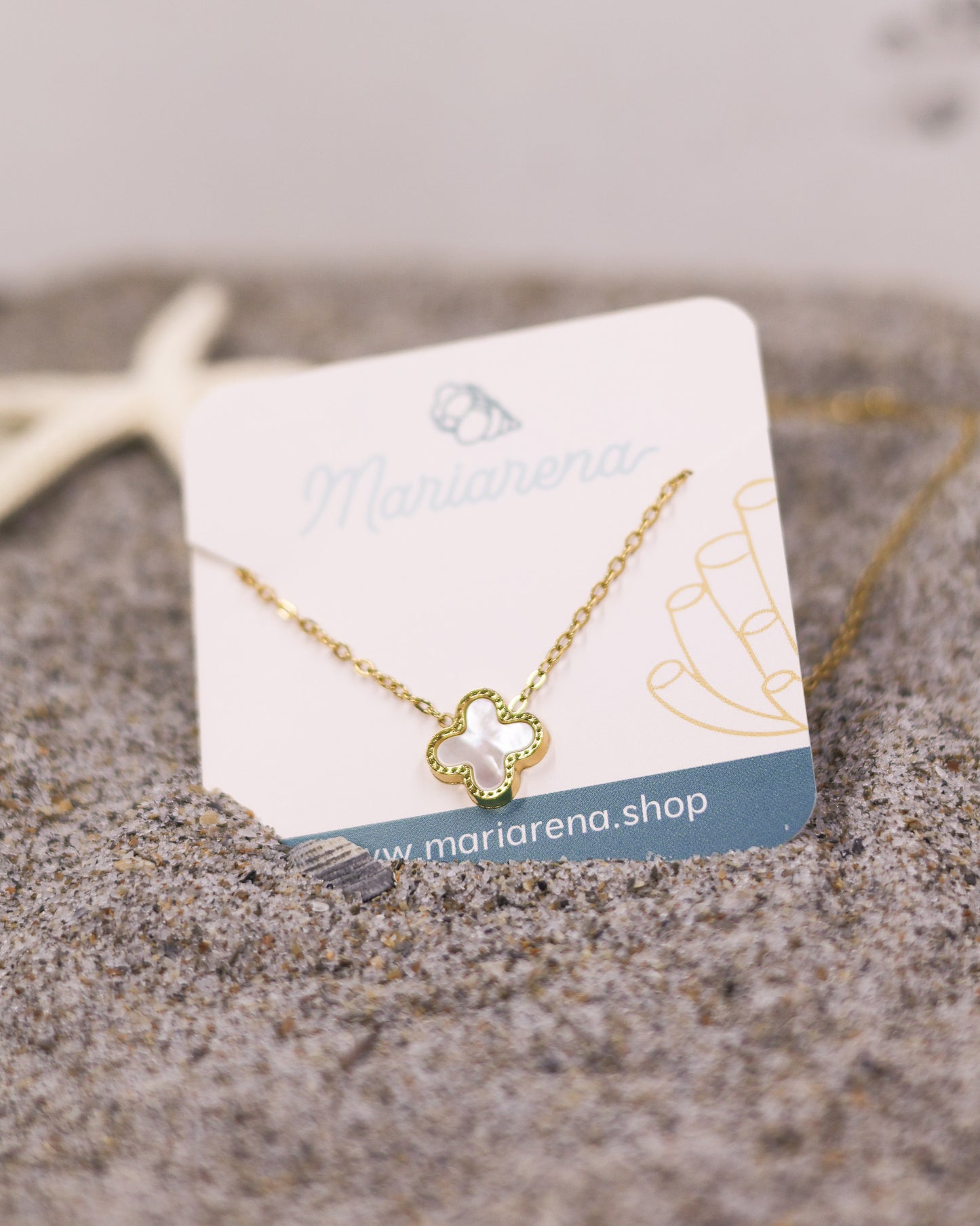 White clover gold necklace with tarnish-free shine and timeless style