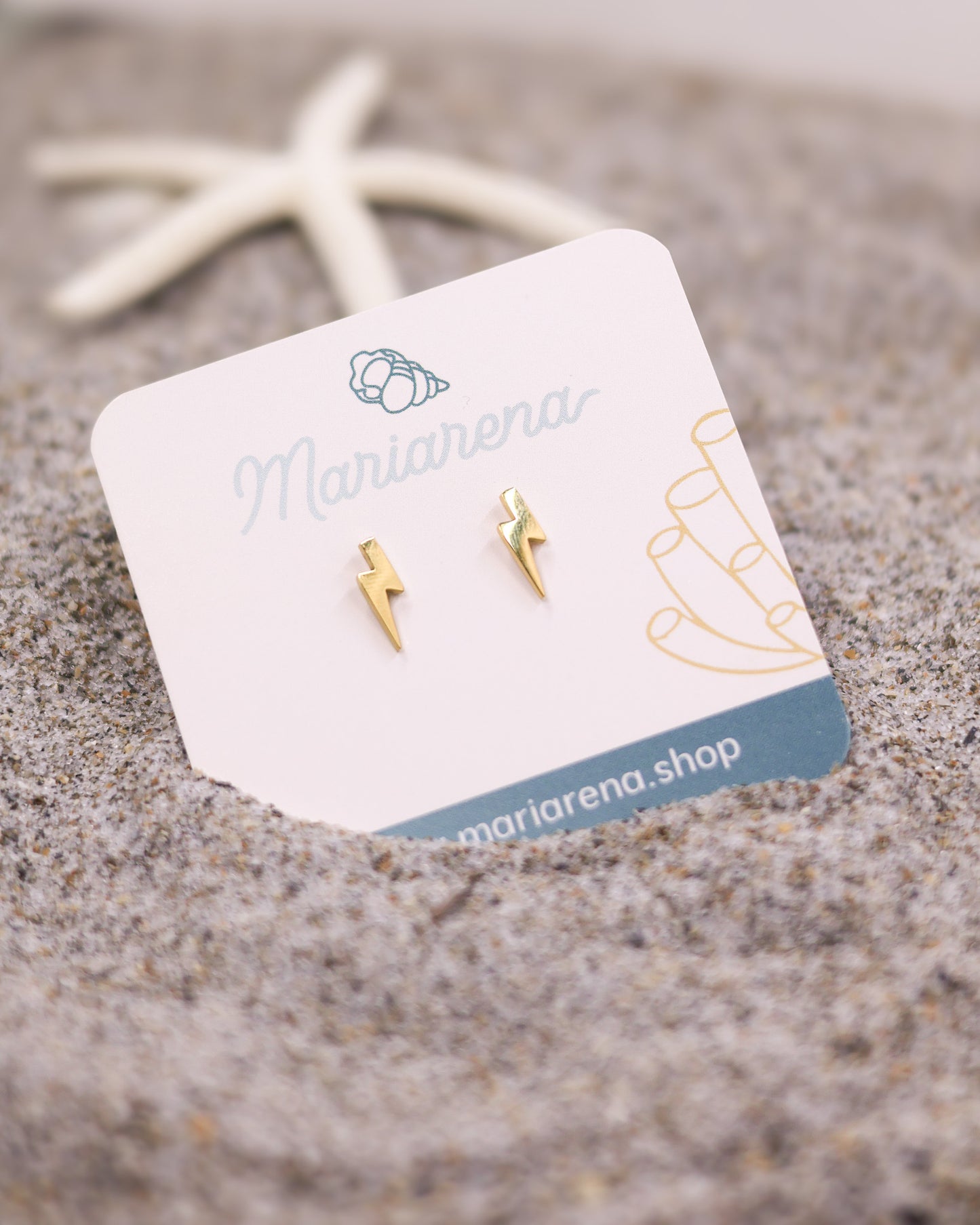 Golden lightning stud earrings with sleek, bold design and polished shine