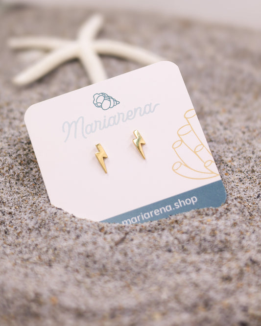 Golden lightning stud earrings with sleek, bold design and polished shine